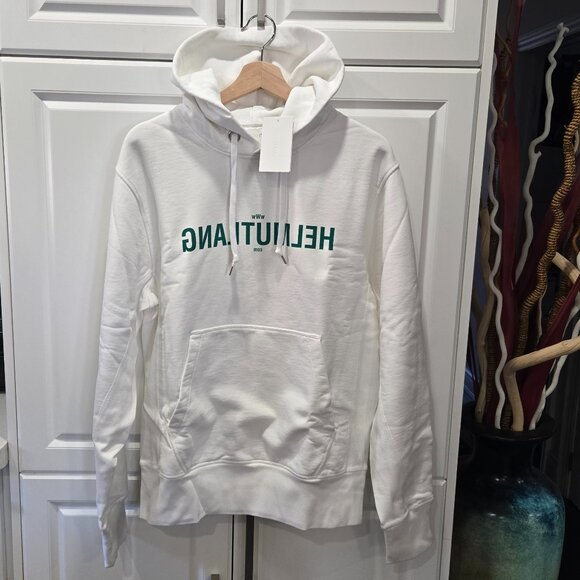 Helmut Lang Logo-Print Hooded Sweatshirt - Chalk White - Picture 1 of 12